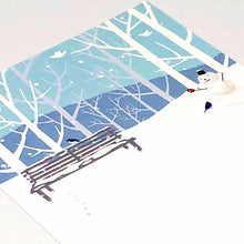Load image into Gallery viewer, Seasons Postcard Mid-winter Greeting Snow-Covered Mountains and A Snowman | kpc-020