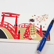 Load image into Gallery viewer, Greeting Card Christmas Card Silk Print Maiko and Arched Bridge | jxcd-104