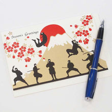 Load image into Gallery viewer, Greeting Card Christmas Card Silk Print Ninja and Mt.Fuji | jxcd-120
