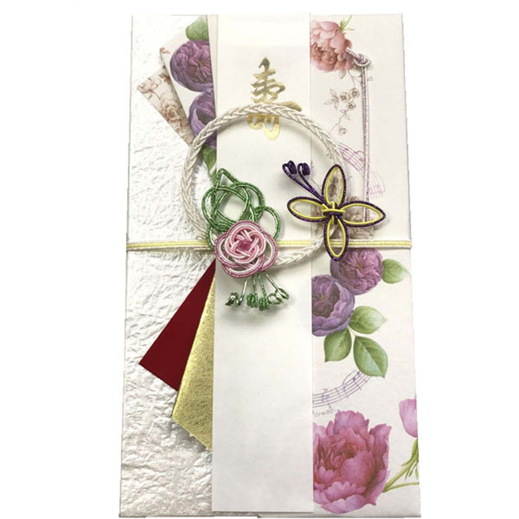 Shugi-bukuro Japanese Traditional Money Envelope Pink Rose and Butterfly | sg-194