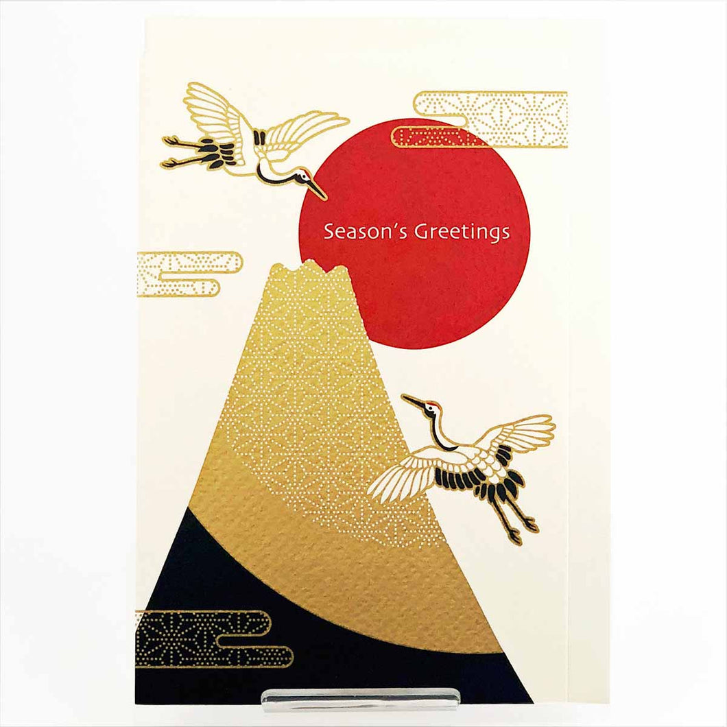 Greeting Card Christmas Card Silk Print Mt.Fuji and Cranes | jxcd-089
