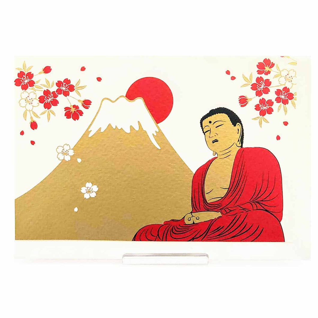 Greeting Card Christmas Card Silk Print Buddha and Fuji | jxcd-103
