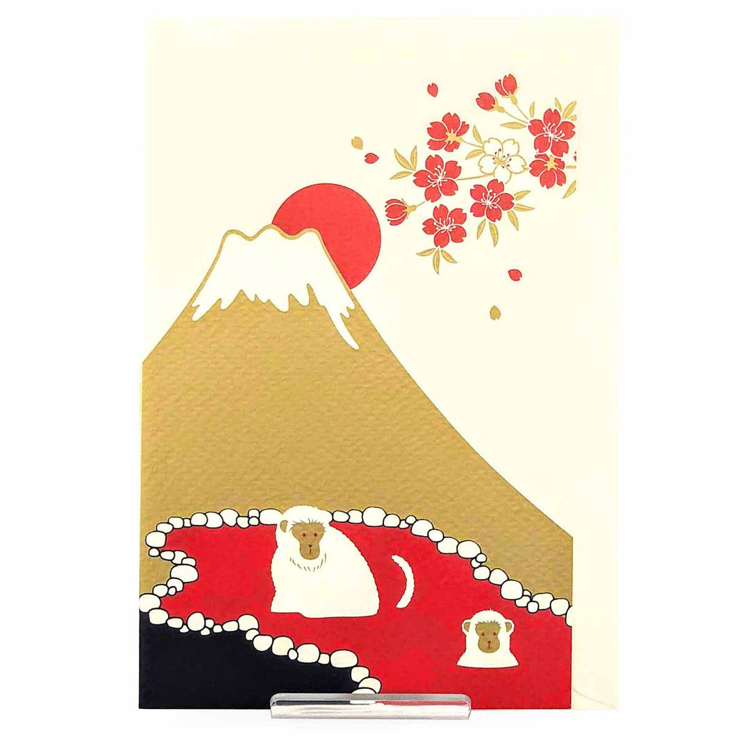 Greeting Card Christmas Card Silk Print Mt.Fuji and The Monkey Spa | jxcd-107