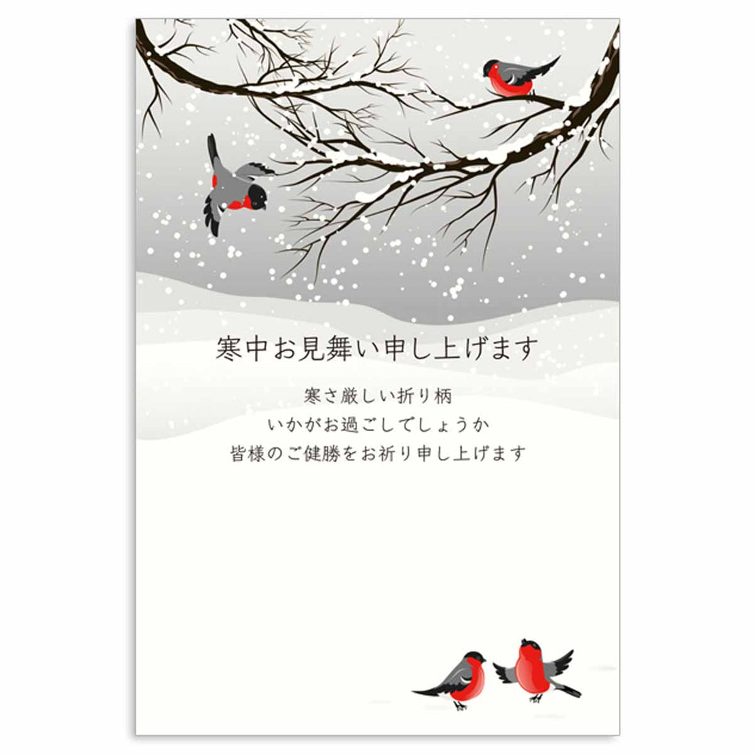 Seasons Postcard Mid-winter Greeting Cold Wintry Wind and 4 Birds | kpc-002