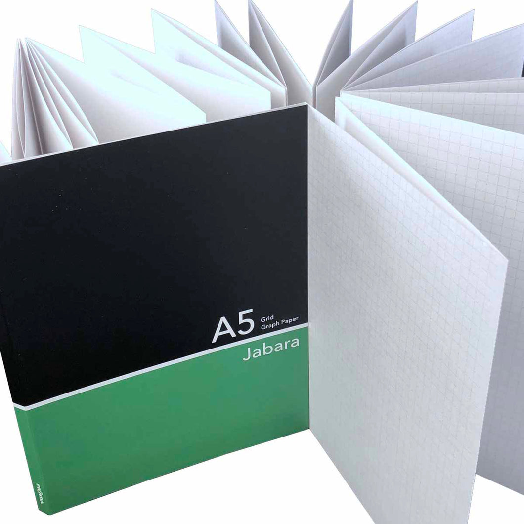 Accordian Fold Notebook A5 Black and Green 5mm Grid | cho-042