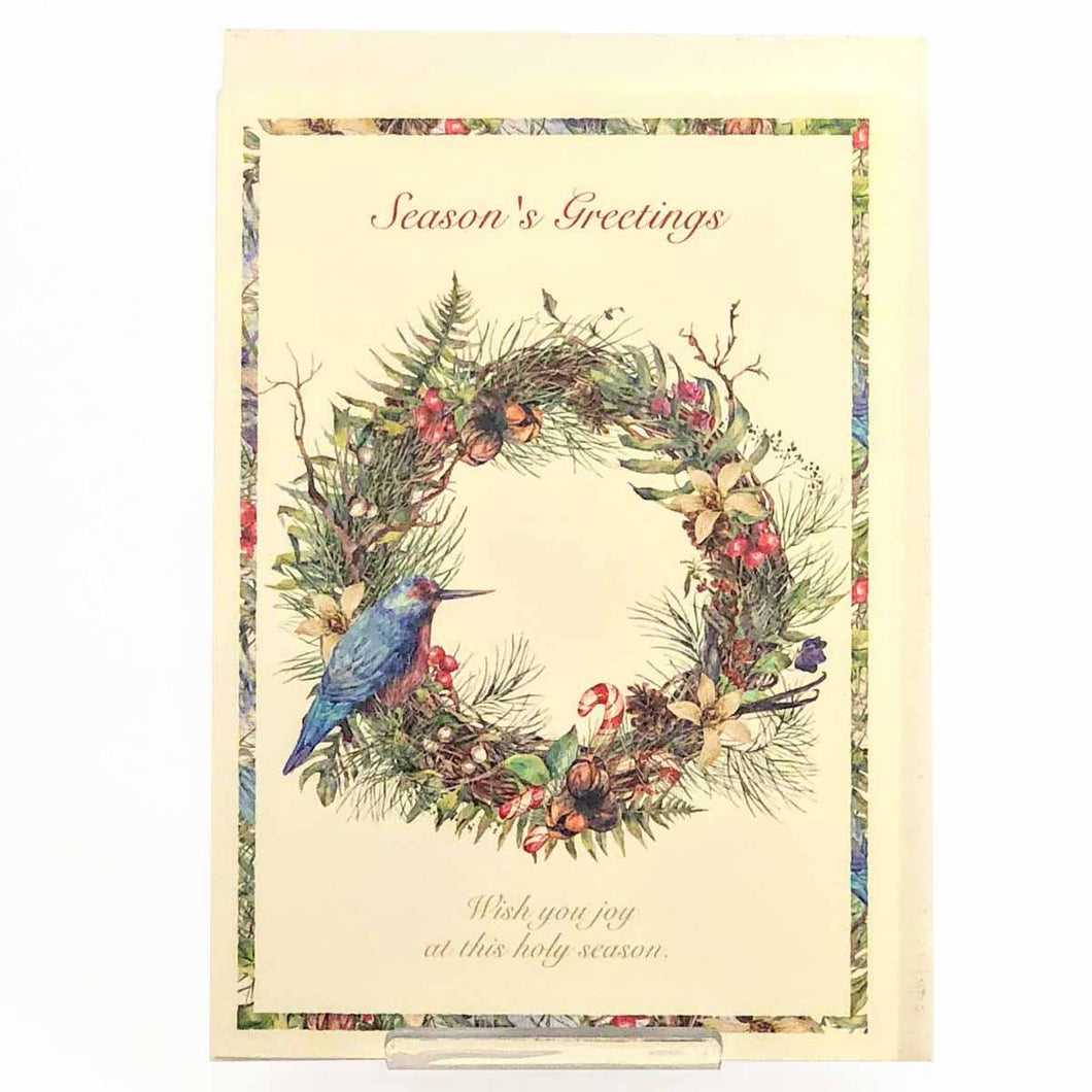 Greeting Card Christmas Card Classic Christmas Blue Birds and Lease | xcd-248