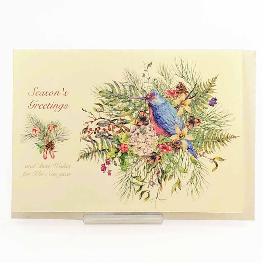 Greeting Card Christmas Card Classic Christmas Blue Birds and Lease | xcd-249