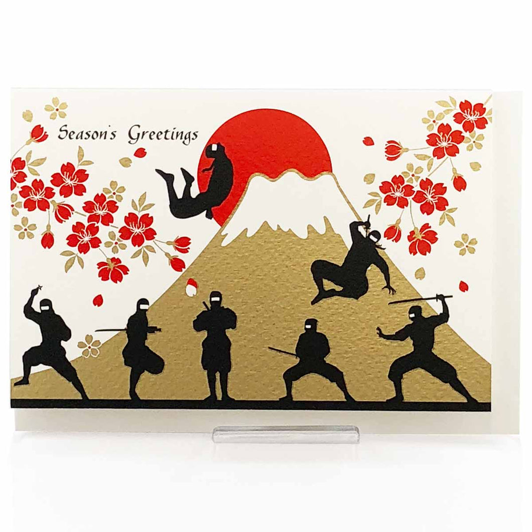 Greeting Card Christmas Card Silk Print Ninja and Mt.Fuji | jxcd-120