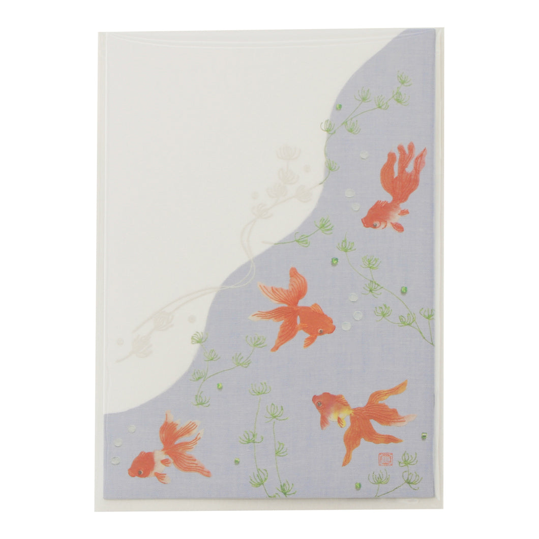 Seasons Postcard Mid-summer Greeting Summer Goldfish Light Blue 3 Sheets | npc-258