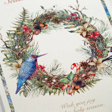 Load image into Gallery viewer, Greeting Card Christmas Card Classic Christmas Blue Birds and Lease | xcd-248
